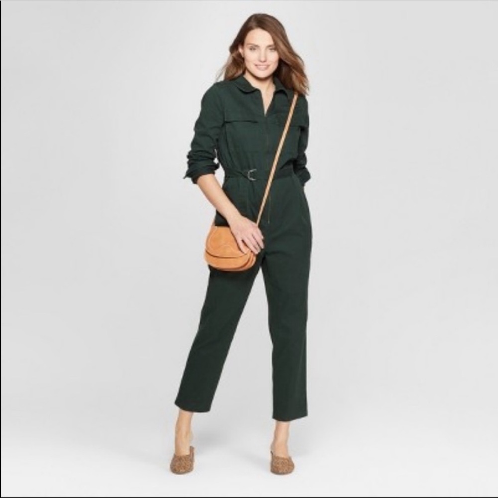 Universal Thread long sleeve jumpsuit with zipper, green, size Large